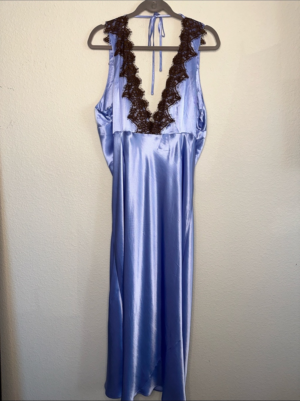 Anthropologie Lavender Satin Slip with Black Lace Trim